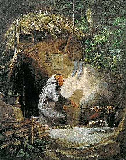 Carl Spitzweg Eremit Huhnchen bratend oil painting image